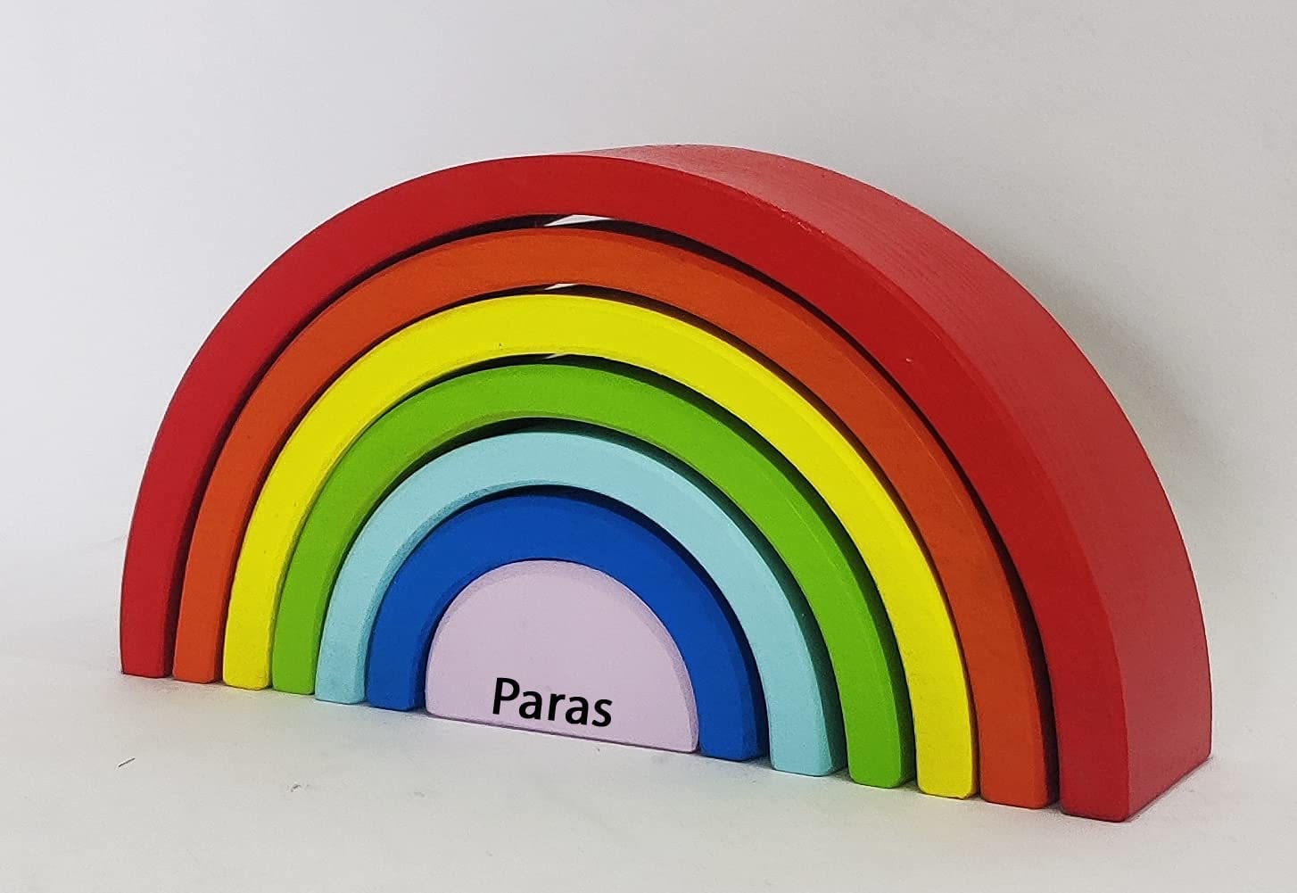 PARAS | 7 PC Rainbow Stacker Toy 7 Piece Wooden Stacking Toy Round Stacking Wooden Block (Rainbow Colors) 3