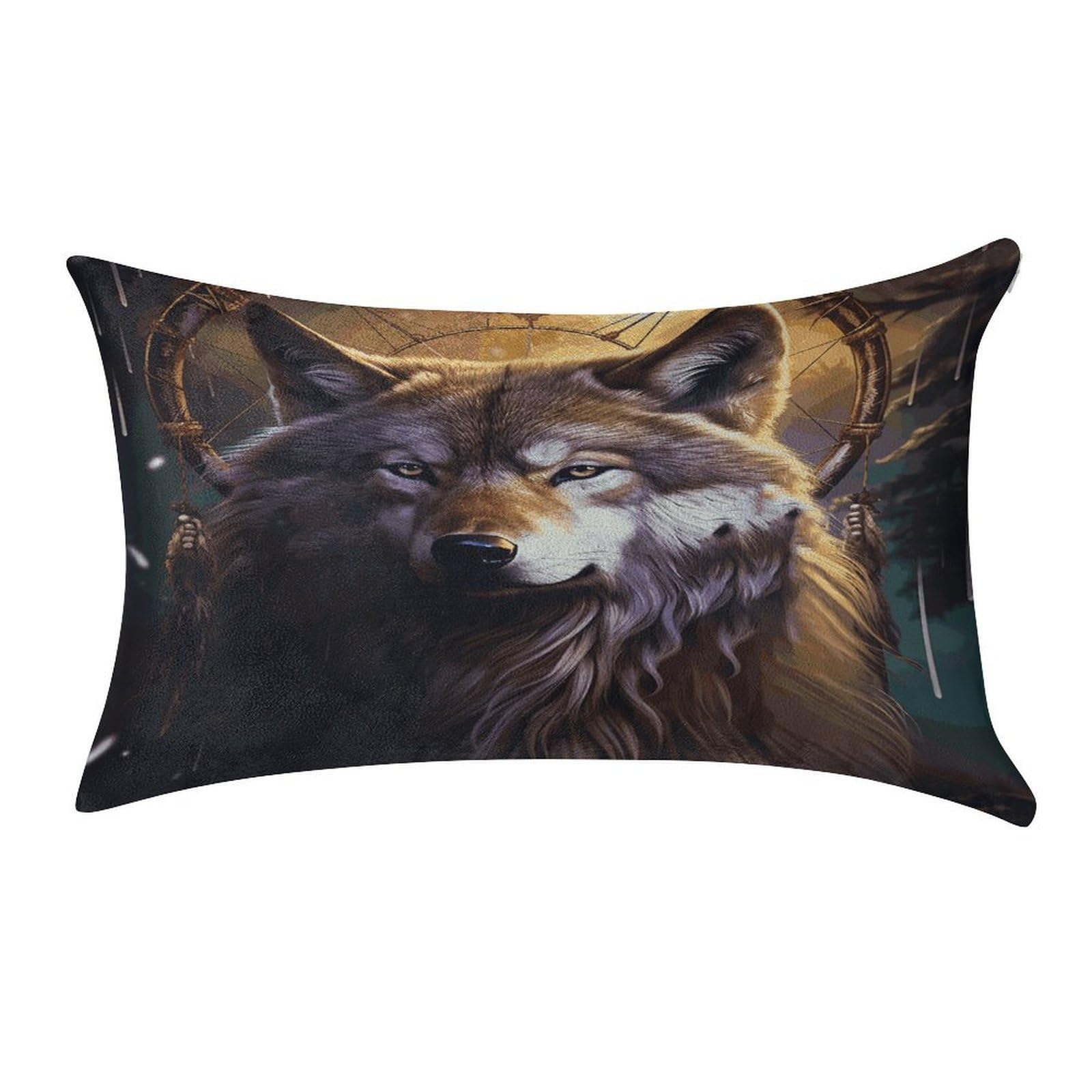 LDGSUPH Wolves and Dream Catchers Velvet Throw Pillow Covers Cozy Pillow Shams Pillowcases Detachable Pillow Cases Soft Cushion Cover with Zipper for Sofa Car Bed Pillow Protectors 12 "×20 "