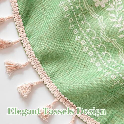 Image of MYSKY HOME Sage Green Boho Floral Tiers Curtains 24 Inch Long 2 Panels
