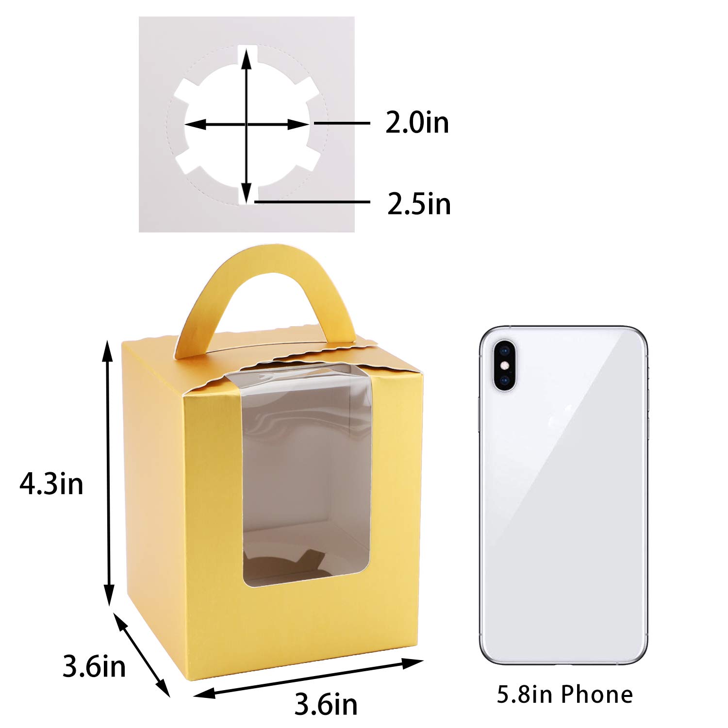 EUSOAR Gold Individual Cupcake Carriers, 50pcs 3.6