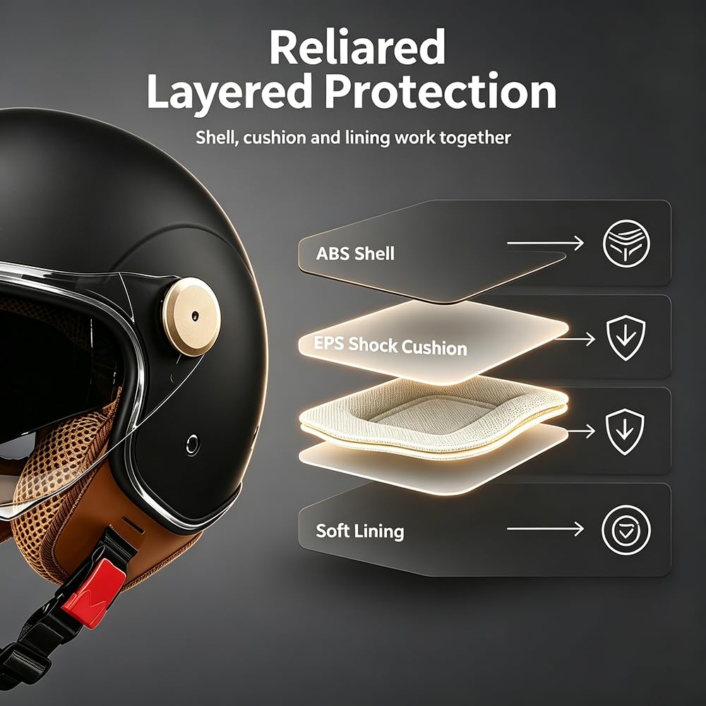 Vintage Cascos de Moto Jet, Capacete Moto con Gafas De Doble, Capa Forro Cómodo Cascos Jet Homologados ECE, Cascos Moto Adulto Hombre Mujer