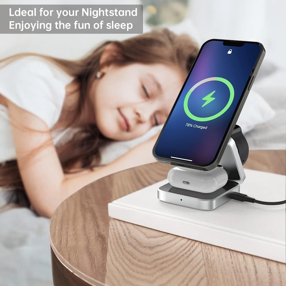 Wireless Charging Station, Portable 3 in 1 Foldable Magnetic Wireless Charger Stand for Galaxy S23 Ultra/S22, Fast Charging Station for Galaxy Watch 6/5,Buds2 Pro, with Magnetic Adapter Ring