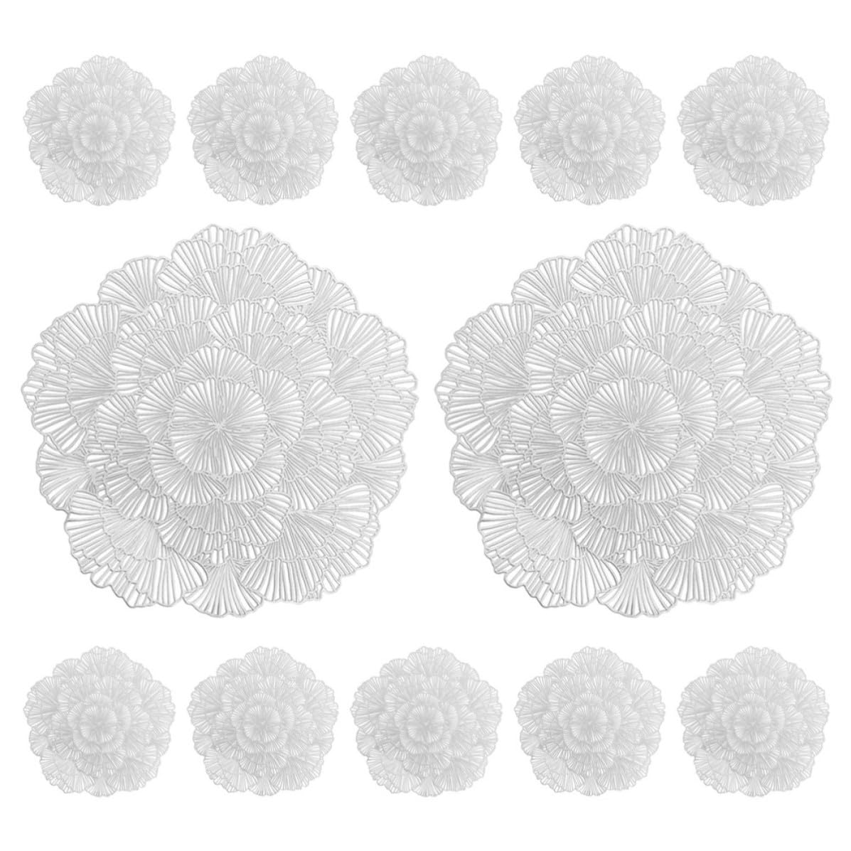 12 Pièces Napperon Lavable Feuille de Ginkgo Argenté en PVC