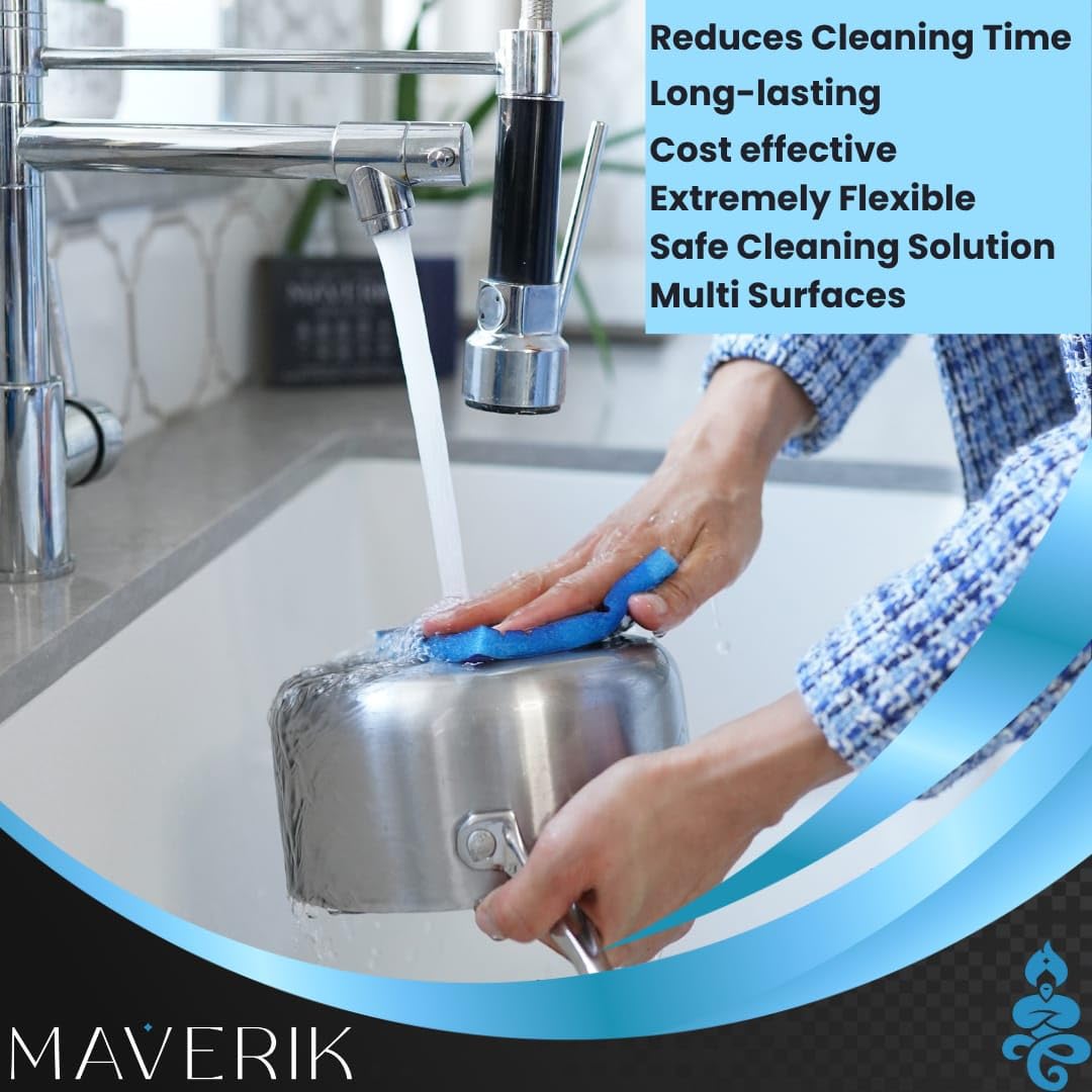 The Original MAVERIK Scrubbing Kitchen Cleaning Pads. Scouring Pads for Kitchen Cleansing, Cookware, Utensils, Bathroom Water Stains, BBQ Griddle, Rusted Tools!!! 2 Sets - 6 Pads