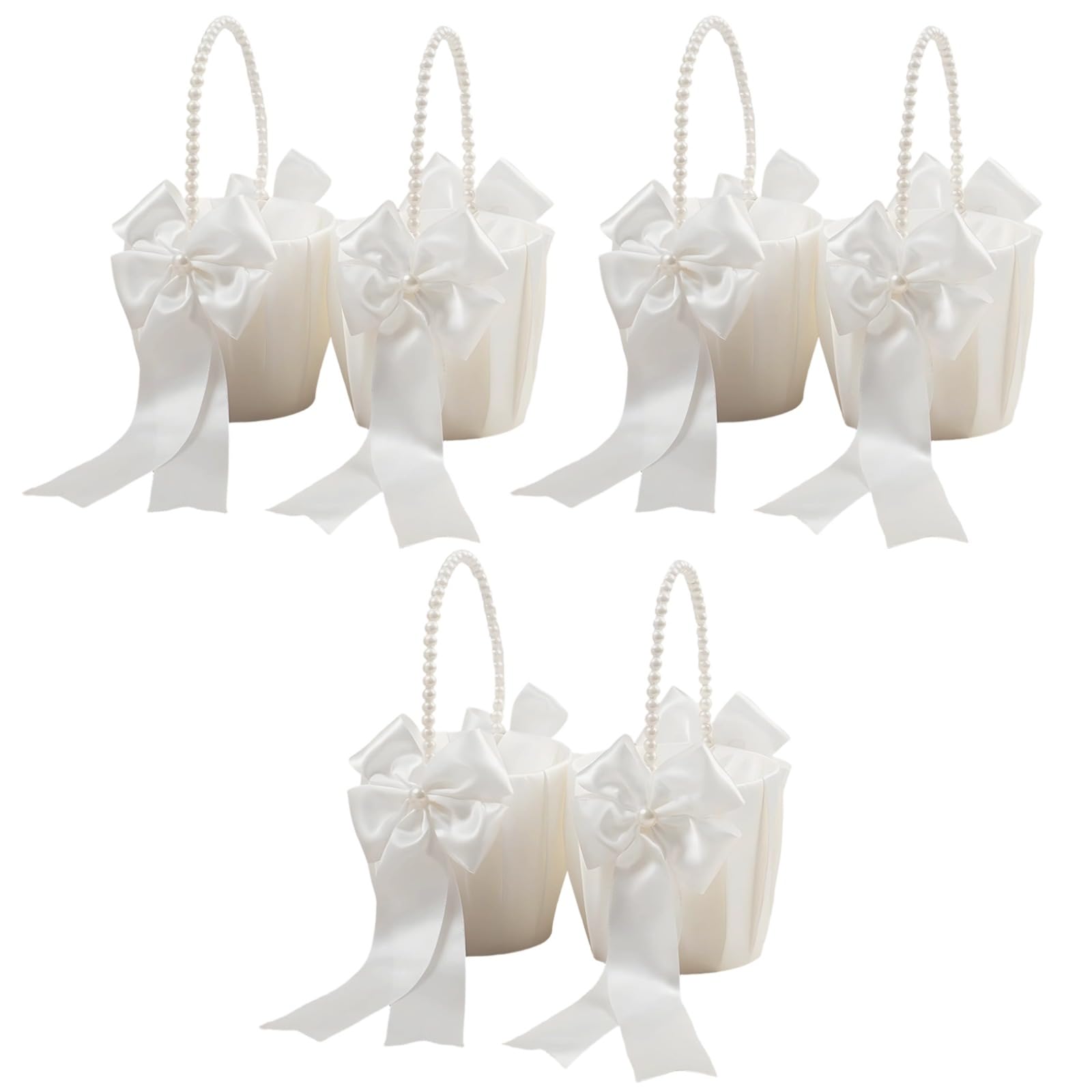 Panier de mariage blanc de style occidental avec poignée perle pour déco cérémonie, 16x23,5cm