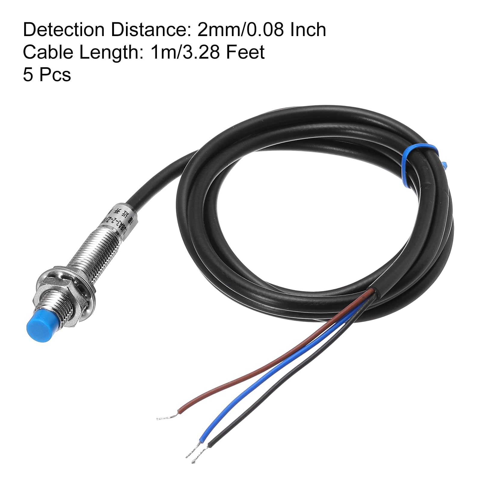QUARKZMAN M8 Annäherungssensor Induktiver Näherungsschalter NO Normalerweise Offen PNP 2mm Erfassungsabstand DC 6-36V LJ8A3-2-Z/BY 3.3ft 5Stk