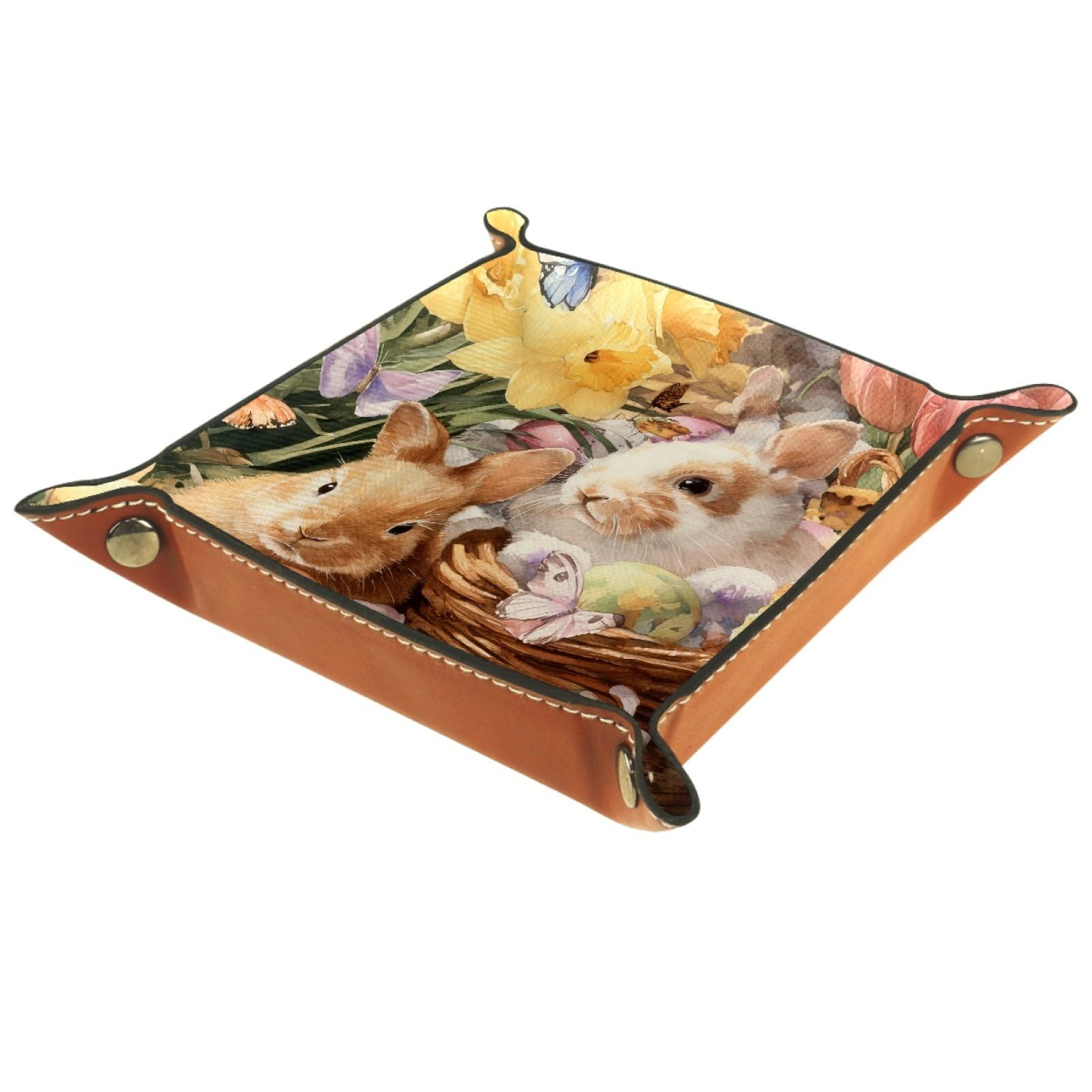 VAPOKF Rabbit Portable Dice Rolling Tray, Microfiber Leather Dice Holder Game Box for D&D, RPG, Table Games or Desktop Phone Key Storage, 20.5 × 20.5 cm