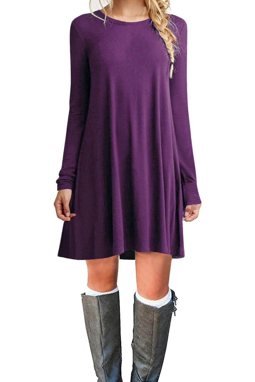 TOPONSKY Women's Casual Plain Simple Loose Flowy Short-Sleeve T-Shirt Dress