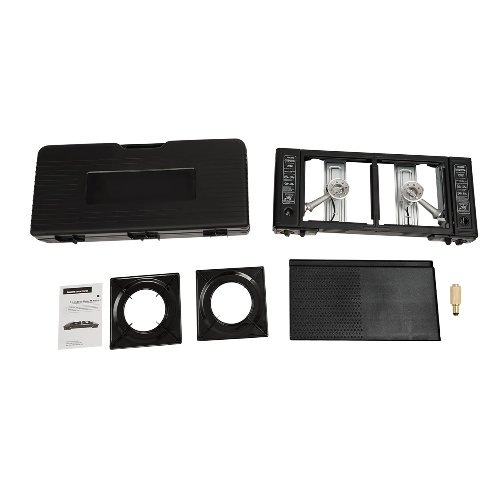 63 x 26 x 12 cm, 2 fuochi, in alluminio, 2500 W, portatile, accensione piezoelettrica, da campeggio, con piastra per barbecue, borsa per il trasporto, per picnic, barbecue, campeggio, terrazza