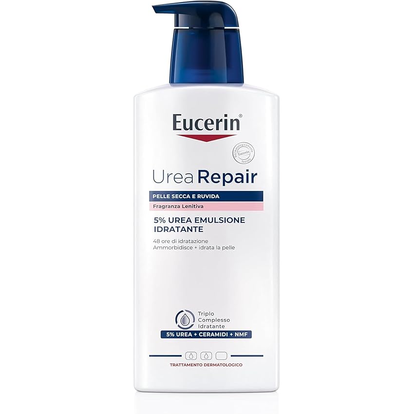 Eucerin Urea Repair Emulsione Idratante 5% Fragranza Lenitiva 400 ml, Crema idratante corpo 48h, Crema Urea al 5% e Ceramidi, Formula profumata per pelle secca e ruvida