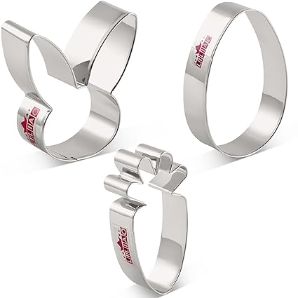 LILIAO Easter Cookie Cutter Set, 3-pc, Egg, Bunny and Carrot, Stainless Steel