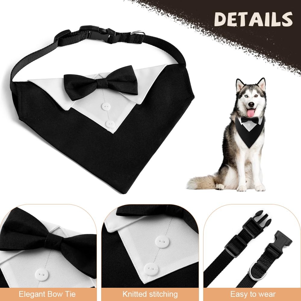 Bandana per Cani 36-60 cm Collare Smoking Cane Regolabile con Foulard e Papillon Cravatta Sciarpa Formale Nero