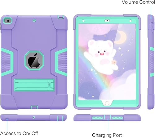 Miniatura 8 de Cantis Funda protectora delgada y resistente a prueba de golpes con soporte integrado para iPad de 10.2 pulgadas 202120202019, morado y verde azulado