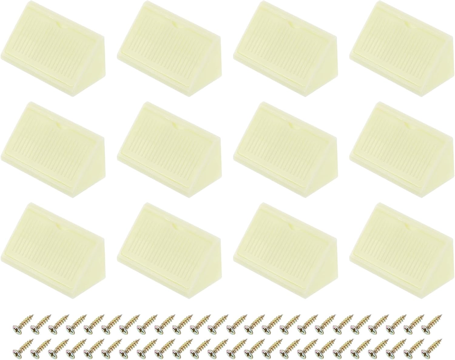 uxcell 20 Pcs 90 Degree Plastic Corner Braces, 20x42x20mm Shelf Right Angle Brackets with Screws for Cabinets Cupboards, Beige
