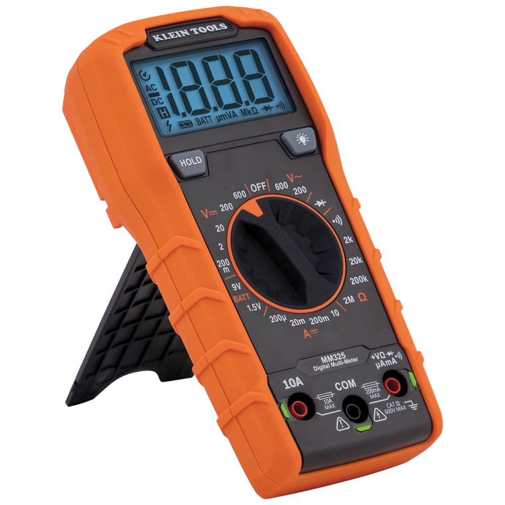 Klein Tools MM325 Multimètre numérique 600V AC/DC | Appareil de mesure électrique à sélection manuelle | Multimètre digital | Tension Courant Résistance | Test diode Continuité Test batterie CAT III