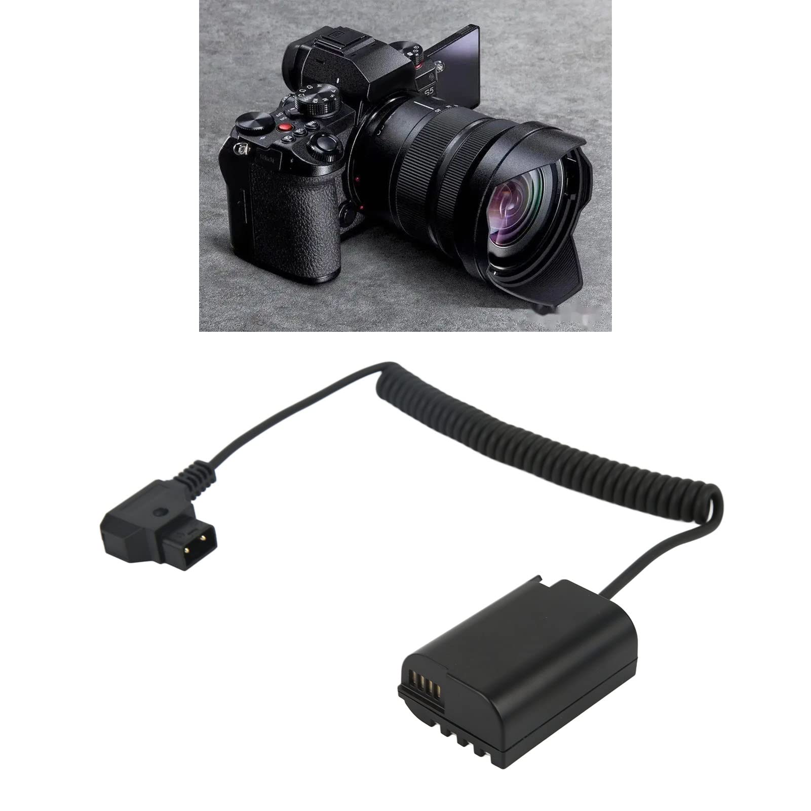 Yunseity D Tap to DMW DCC17 Cable en Espiral Adaptador de Batería Simulada, para Lumix S5 S5K S5GK GH5II GH6 G9 Cámara Digital DMW BLK22 Adaptador de Batería