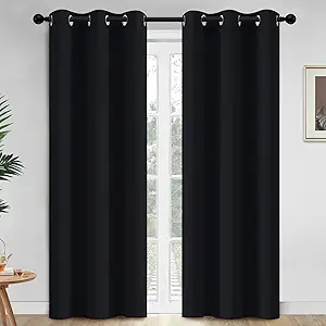 Yakamok 84 Inch Length Blackout Curtains for Bedroom, Thermal Insulated Room Darkening Grommet Top Window Drapes for Living Room,Black,42W x 84L,2 Panels