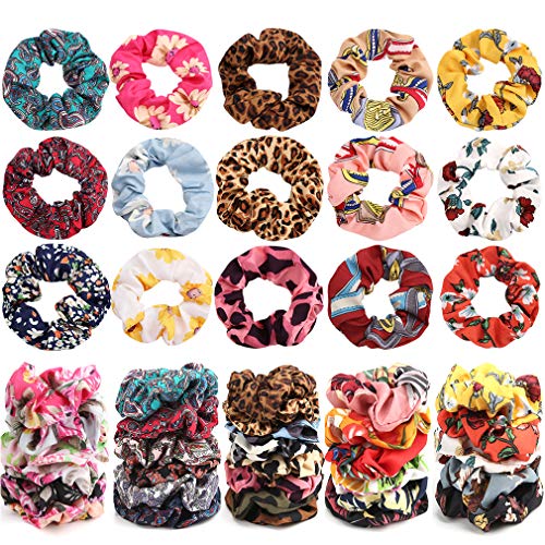 55 Pcs Hair Scrunchies for Women Girls, Hair Ties Ropes Chiffon, Ponytail Holder Hair Accessories, Leopard Scrunchies,Floral Scrunchies, Scrunchy Bobbles