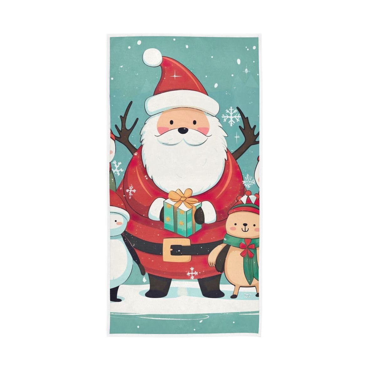 HUYGD Christmas Santa Snowman Hand Towels, Spa Towels for Hand, Face, Hair, Yoga, Kitchen, Bath 15 x 30 Inches