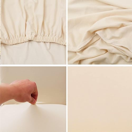 Miniatura 4 de Juego de 6 fundas elásticas para sillas de comedor, color blanco hueso, elásticas, lavables, extraíbles para cocina, hotel, restaurante