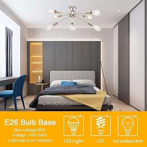 Miniatura 4 de BONLICHT Contemporánea Lámpara de Techo Sputnik de 8 Luces en Níquel Cepillo, Montura Semiempotrada en Superficie, Lámpara de Techo Moderna, Lámpara