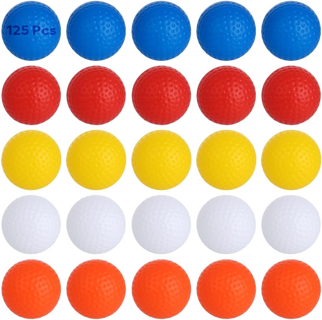 Training Golf Balls, Hollow Plastic 125 Pcs with Flight Limited, Practice Multi-Colored Realistic Balls for Outdoor Indoor Practice, Supplies and Golf Party Decorations