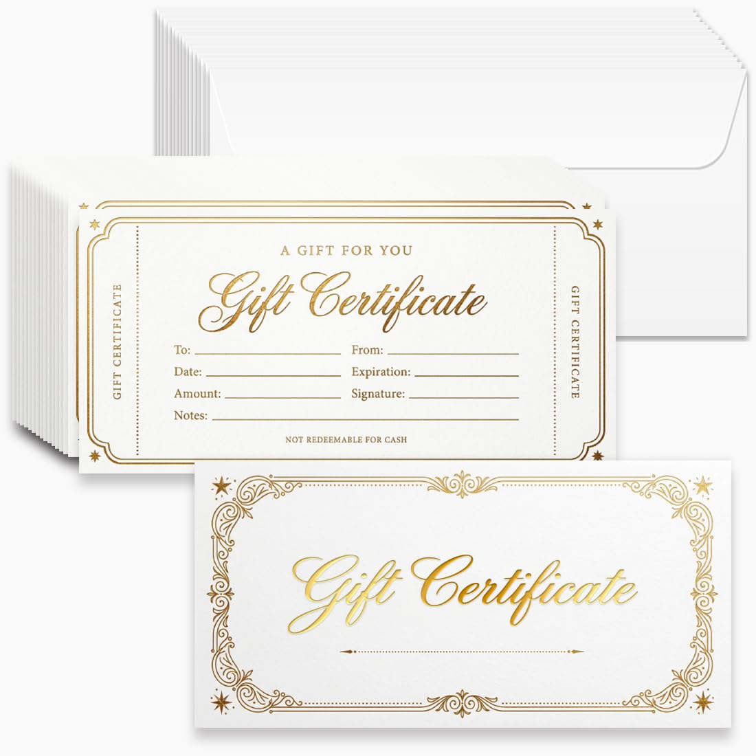 Doodlream 40Pcs Blank Gift Certificates Golden Ornate Frame 8.5×17cm