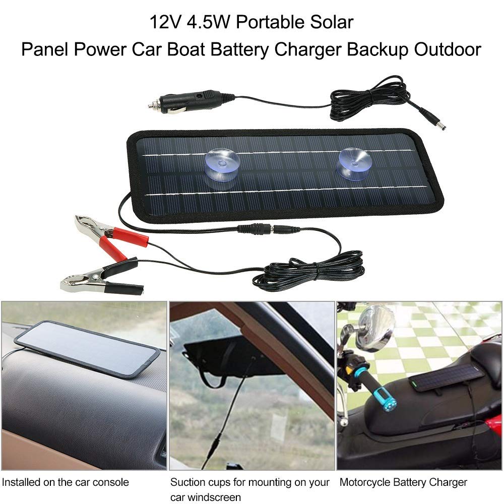 Cargador de batería de Coche Cargador de Coche de 12 V y 4,5 W con Panel Solar portátil, Cargador de batería de Respaldo for Exteriores