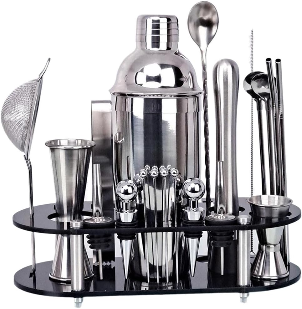 Cocktail Shaker Tool Set 23-Piece Stainless Steel Removable Oval Acrylic Stand