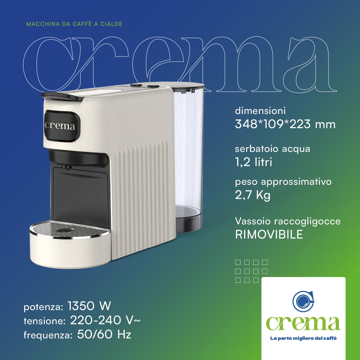 Macchina Caffè Cialde E.S.E. per Espresso Cremoso – 10 CIALDE COMPRESE, Macchinetta Del Caffe Cialde Compatta, Serbatoio 1.2L, Spegnimento Automatico, Espulsione Cialda, Vassoio Regolabile - Beige