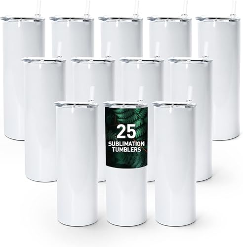 AGH Paquete de 25 vasos de sublimación de 20 onzas a granel vasos de acero inoxidable con aislamiento al vacío con tapas y pajillas doble pared de