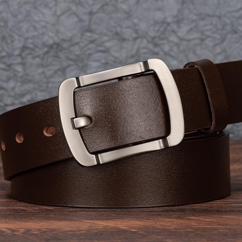 Genuine Leather Belt for Men, Classic Brown, Silver Buckle3