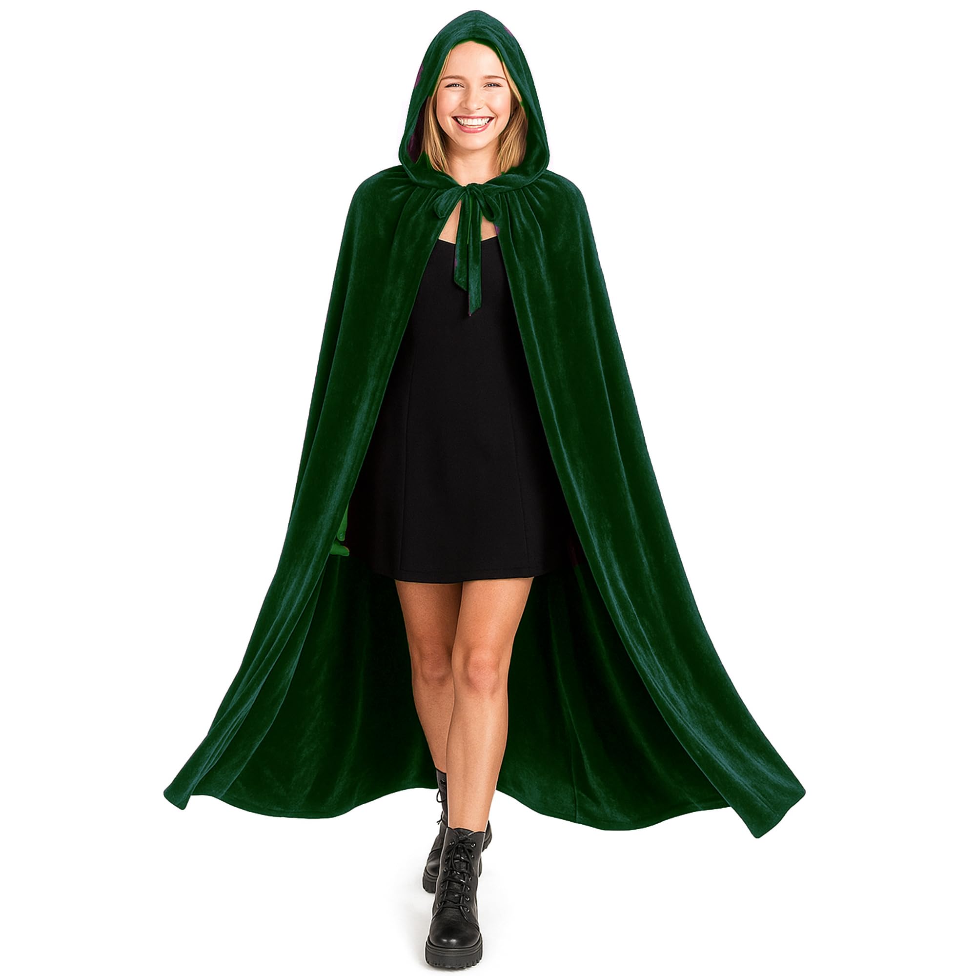 Various Capa Verde con Capucha Terciopelo Disfraz de Vampiro Halloween y Carnaval,Capa Disfraz Adulto para Mujer y Hombre 35cm