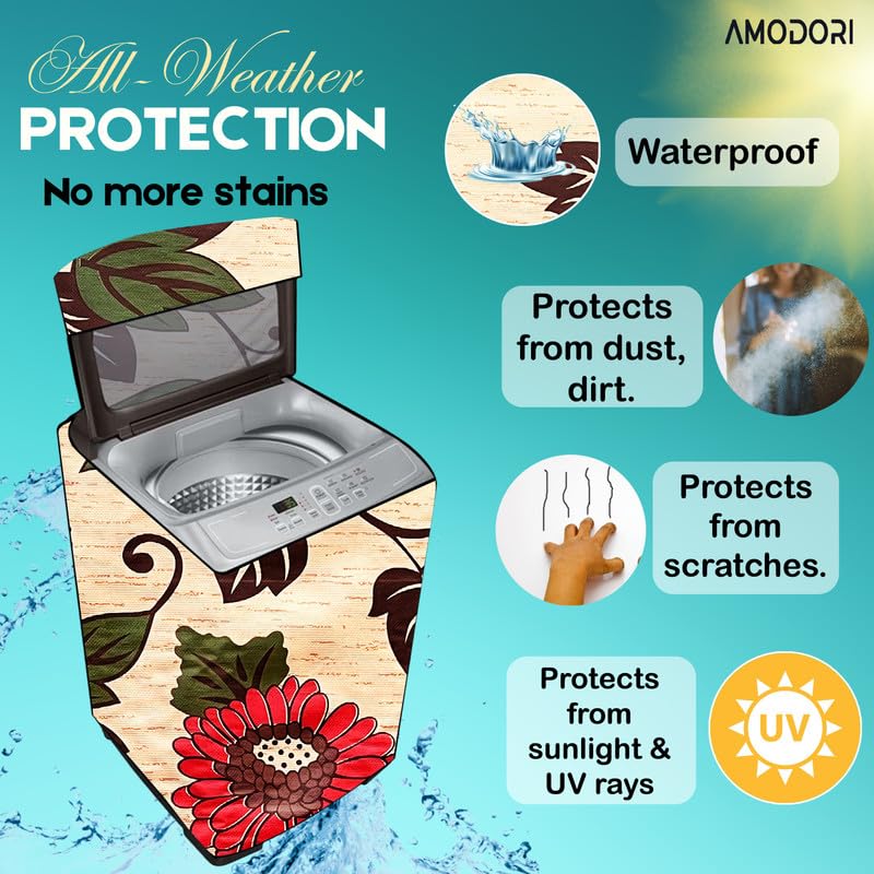Image of Waterproof Top load washing machine cover Compatible for LG 8kg ,8.5kg ,9kg ,10kg ,10.5kg ,11 KG) floral Beige Multi Print