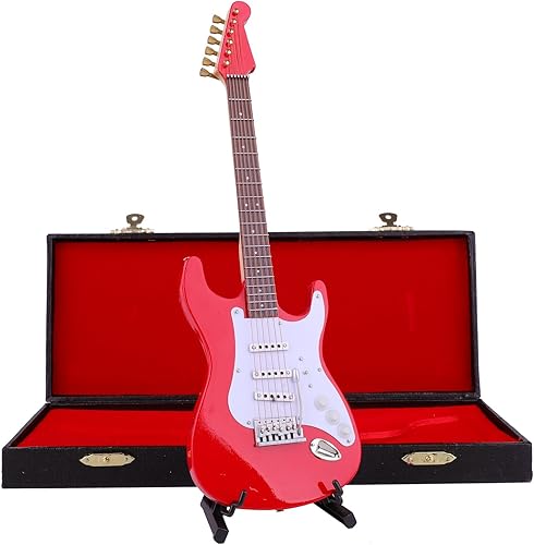 Vista 52 de Guitarra eléctrica en miniatura de madera con soporte y estuche, mini instrumento musical, réplica de guitarra eléctrica, figuras coleccionables