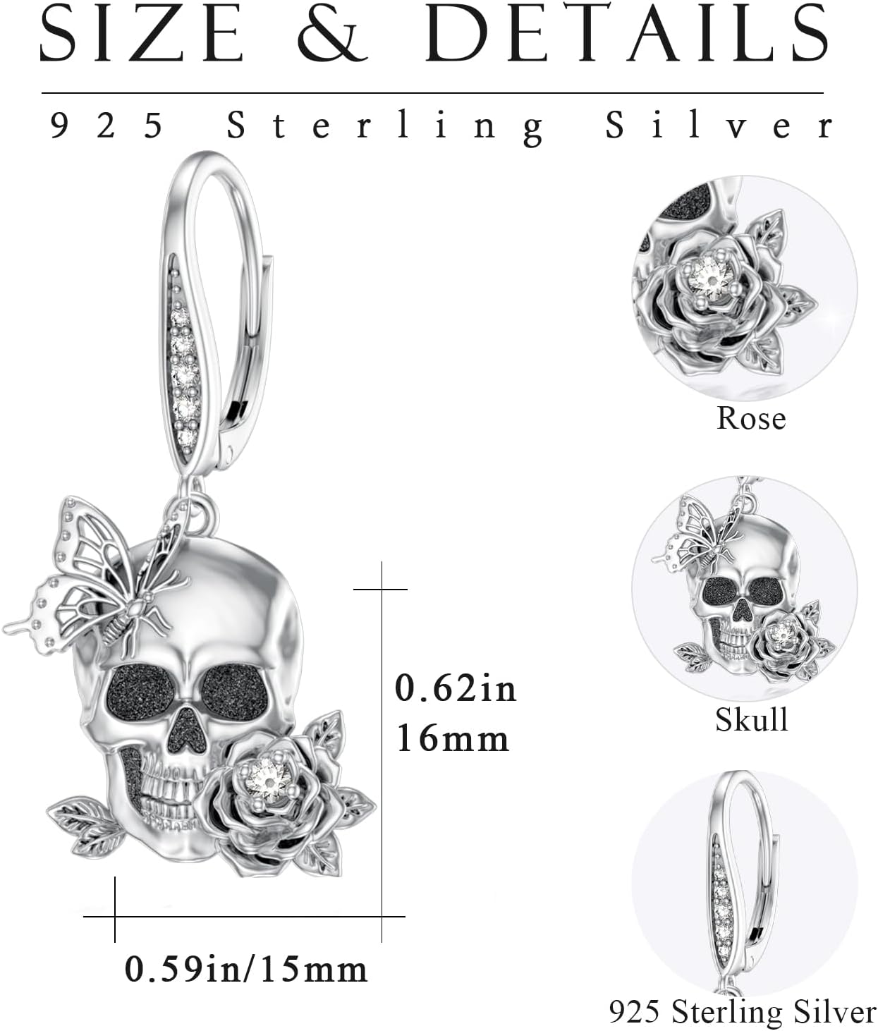Skeleton Earrings Dangle 925 Sterling Silver Leverback Skull Halloween Earrings for Women Jewelry Gift - Image 2