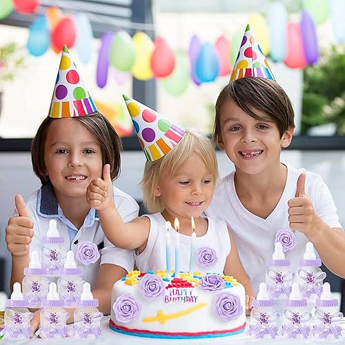 Miniatura 15 de MACTING 2 docenas de botellas de 3.5 pulgadas con 5 rosas artificiales de flores para decoración de regalo de baby shower (rosa)