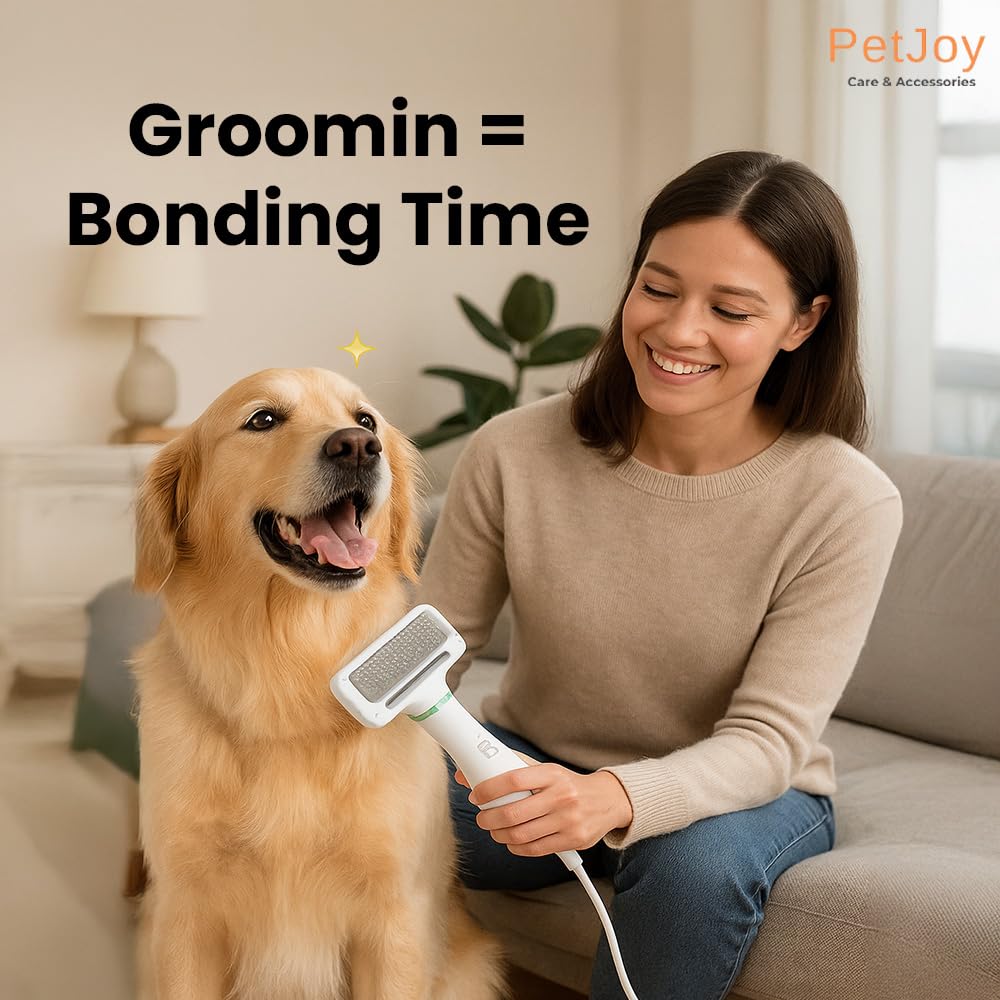 PetJoy 2 in 1 Pet Hair Dryer with Slicker Brush | Pet Grooming Dryer & Brush for Dogs & Cats | Low Noise, Heat Adjustable | White Multicolor | ast Drying & De-Shedding Tool 4