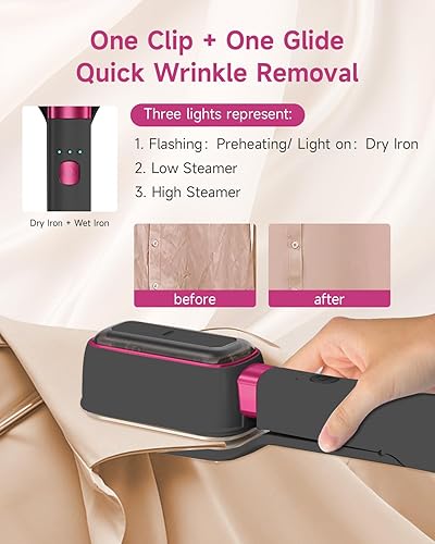 Miniatura 3 de J&J EASIER, FASTER Vaporizador de plancha de viaje 3 en 1 para ropa, 1000 W, calentamiento rápido de 20 segundos, rotación de 180, abrazadera de