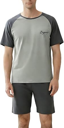 Mens Pajama Sets Summer Pjs Short Sleeve Sleepwear Nightwear Lightweight Quick Dry Soft Two-Pieces Loungewear