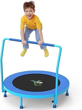 3FT Foldable Kids Trampoline, 36'' Indoor & Outdoor Mini Trampoline for Toddlers, Max Capacity 220 LBS, Adjustable Handlebar, Quiet & Safe Design