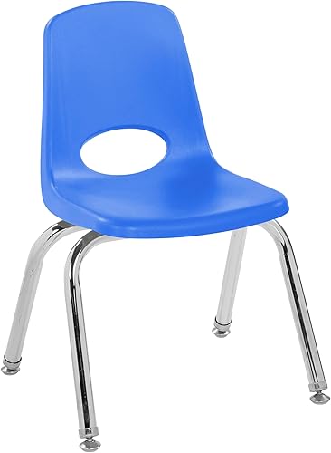 Miniatura 10 de FDP 10360-BL - Silla escolar apilable de 12 pulgadas, asiento apilable para estudiantes con patas de acero cromado y deslizadores giratorios de Azul