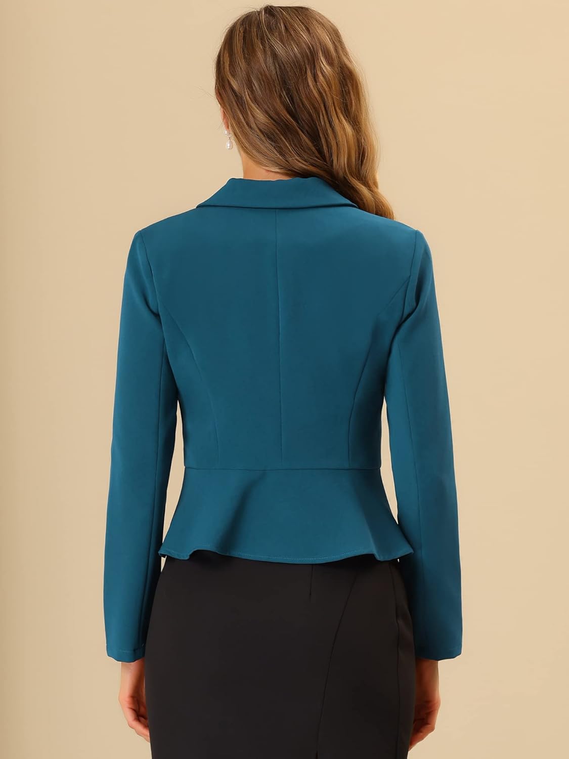 Allegra K Cropped Blazer for Women's Work Lapel Collar Long Sleeve Peplum Ruffles Office Suit Jacket - Image 3