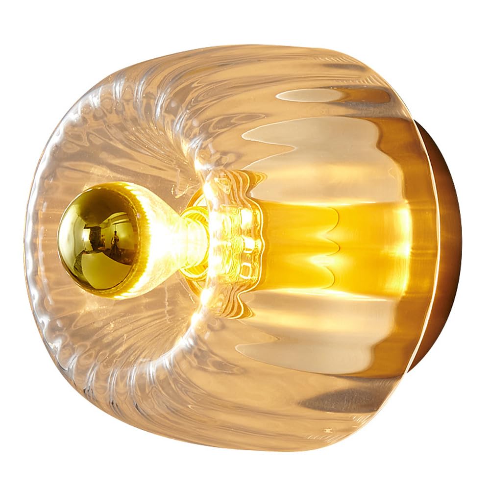 HUAYUSEDF Copper Wall Lamp, Bedroom Simple Bedside Living Room Aisle Bathroom Mirror Front - American Retro Light Luxury Glass Sconce,Modern Decorative Corridor Ceiling,E14 Base,Gold