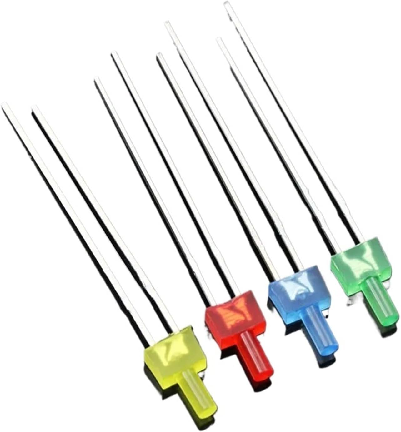 100pcs Multicolor 2mm Flat Top Led Diffused Red Yellow Blue Green LED Light F2 High Flat Long Legs Light-Emitting Diodes (LEDs)(HS-1223)