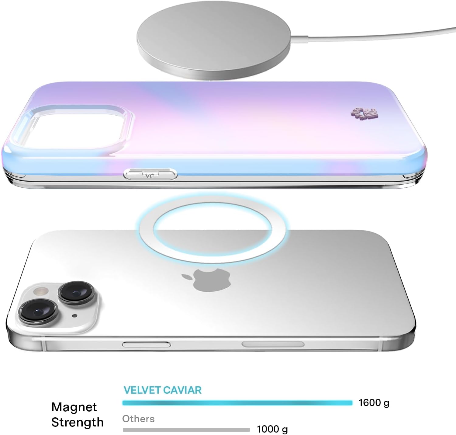 VELVET CAVIAR for iPhone 15 Plus Case - Compatible with MagSafe - 10ft Drop Tested - Iridescent Holographic Nebula