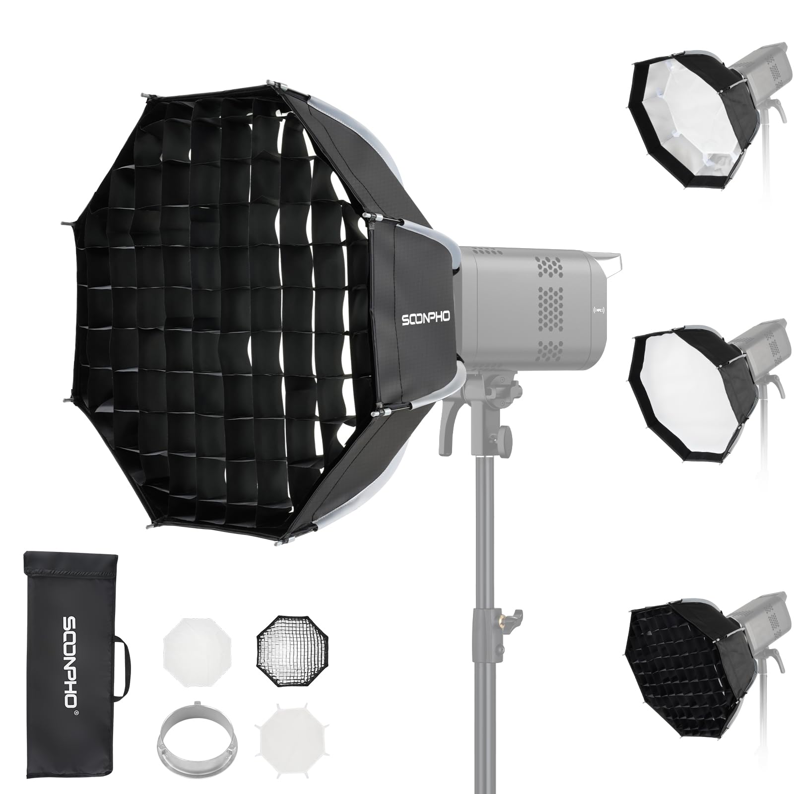 Soonpho 18"/45cm Octagonal Softbox, Quick Release Bowens Mount Softbox with Honeycomb Grid, Light Diffusers, Bag for Godox SL60W, SL60IID, SL60IIBI, for Neewer CB60B, FS150B, CB100C, for Amaran 200x S