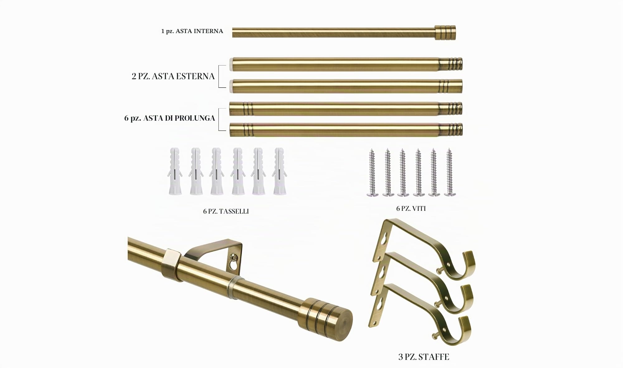 Bastoni per tende in ottone anticato allungabile da 76 cm a 310 cm, binario per tenda regolabile da 76,2 cm a 309,9 cm Include aste, terminali terminali, staffe in 3 pezzi, kit di ferramenta