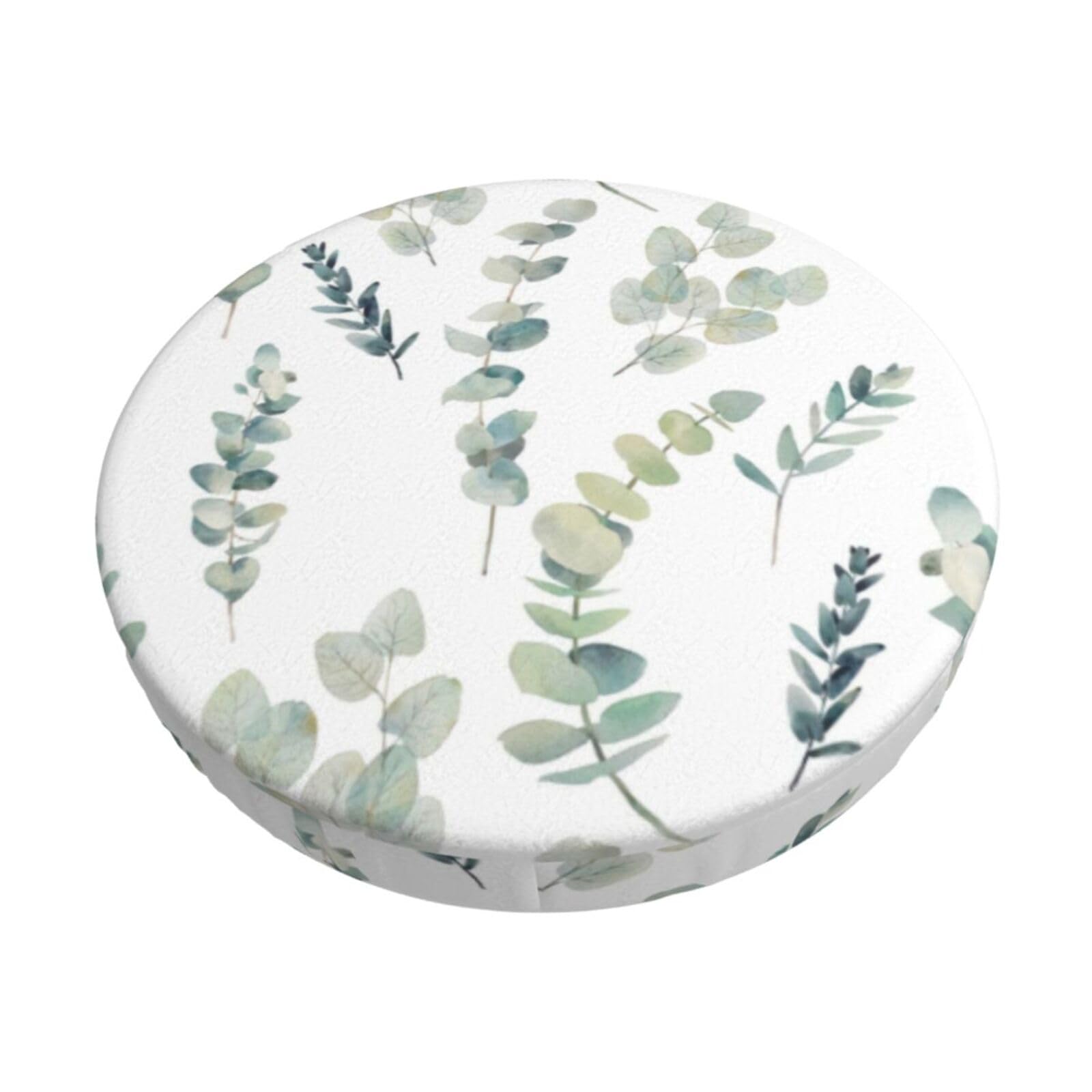 ACVnbm Eucalyptus Leaves Print Round Bar Chair Cushion Cover, Elastic Chair Protector For Kitchen Bar Dining