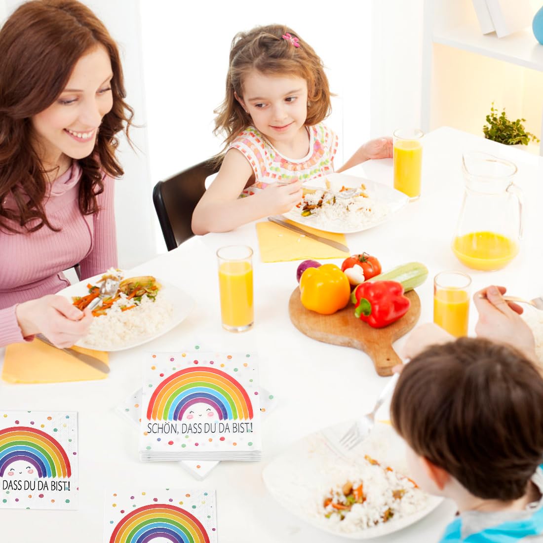 Lot De 60 Serviettes De Table Arc-en-ciel Pour Fille, Serviettes Arc-en-ciel Pour Baptême, Anniversaire Enfant Fille, Confirmation De Communion